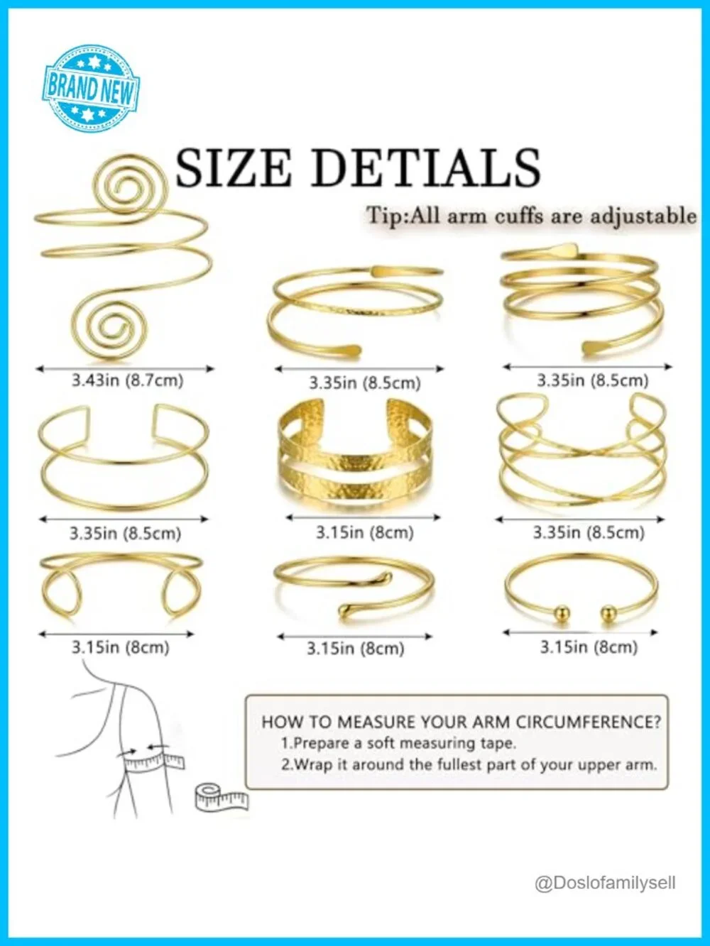 Boho Gold Arm Cuff Bracelet Set 9PCS Stackable Adjustable Upper Arm Bangle